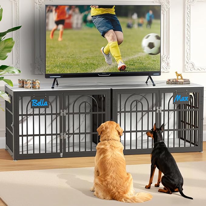 38" Dog Crate Furniture, Heavy Duty Dog Crates, Dog Kennel Furniture Indoor for Medium Dog as TV Stand, Wooden Cage End Table for Indoor Decoration, Name Tag Escape-Proof Locks & Double Door