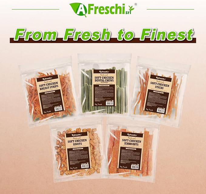 A Freschi srl Soft Chicken Dog Treats, All Natural, High-Protein, Healthy & Easily Digestible, Grain-Free Puppy Chews, Human Grade Training & Rewards Dog Snacks, Chicken Knots, 16 oz Pack