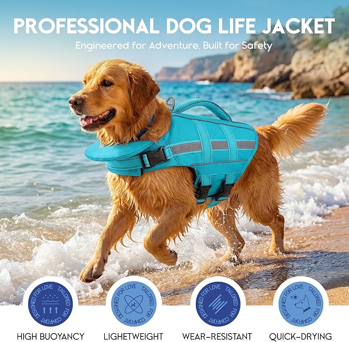 ASENKU Removable Front Float Dog Life Jacket, High Buoyancy Dog Life Vest with Reflective Strips & Rescue Handle for Swimming & Boating, Adjustable Life Jacket for Dogs(Blue L)