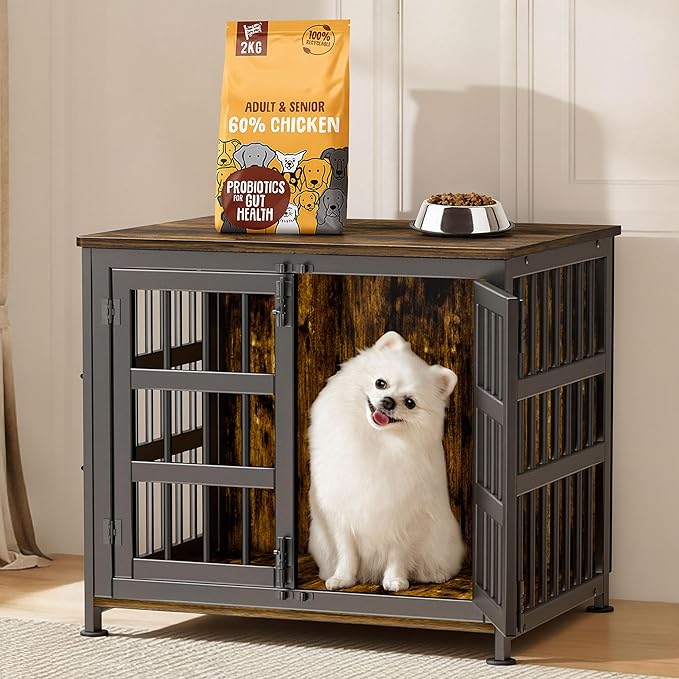 26'' Dog Crate Furniture Large Breed Dog Crate Dog Kennels for Inside Wooden Dog Crates End Table Heavy Duty Indoor Combination Cage for Medium to Large Dogs Walnut