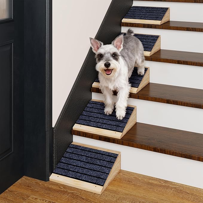 COZIWOW 2 PCS Dog Ramp for Stairs, Non-Slip | Sturdy | Wooden Dog Stairs Pet Ramp for Small Medium Dogs Cat, Pet Steps Stair Wedges Assist for Injured & Older Pets, Gentle Slope Step Stairs(2)