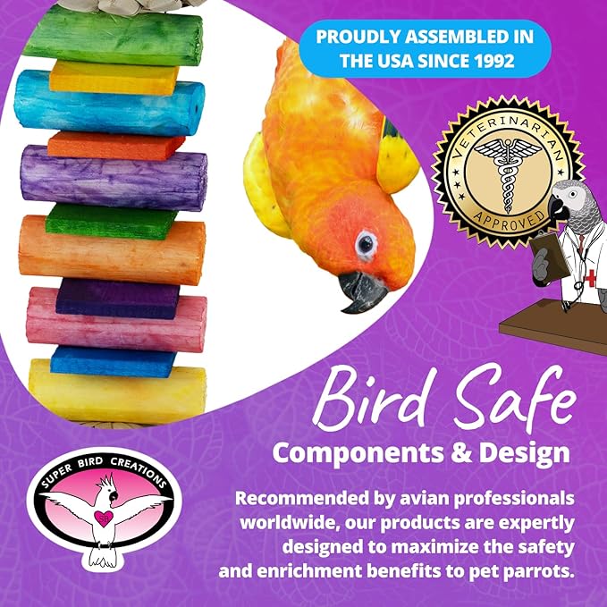 Super Bird Creations SB1199 Sola Balsa Stack Bird Toy - Bird Enrichment Toys, Wooden Bird Toys for Small/Medium Bird Size, Ideal for Parakeets and Cockatiel, Natural Bird Toys for Cage Play