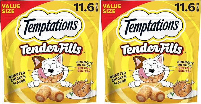 Temptations Tender Fills Crunchy and Soft Adult Cat Treats,Roasted Chicken Flavor,11.6 oz. Pouch,(Pack of 2)