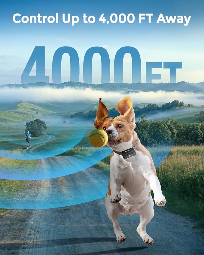 Dog Shock Collar, 4000FT Rechargeable Dog Training Collar with Remote IP67 Waterproof, Adjustable Beep/Vibration/Shock Modes, 5 Training Modes for All Breeds, Sizes (10-150lbs)