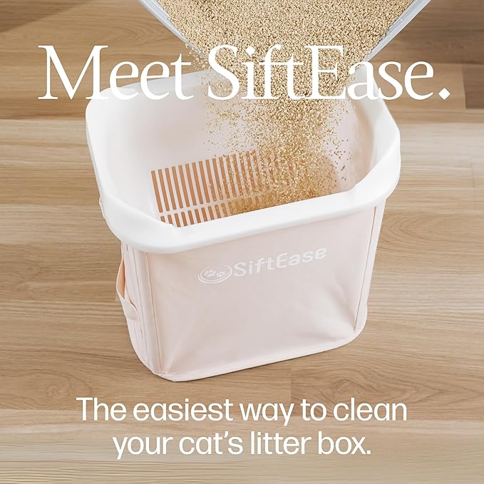 Cat Litter Sifter - SiftEase Sifting Litter Box Cleaner, Large Litter Box Sifter with Bin for Fast & Easy Scoop Free Cleaning and Longer Lasting Litter (2 Pack Pink)
