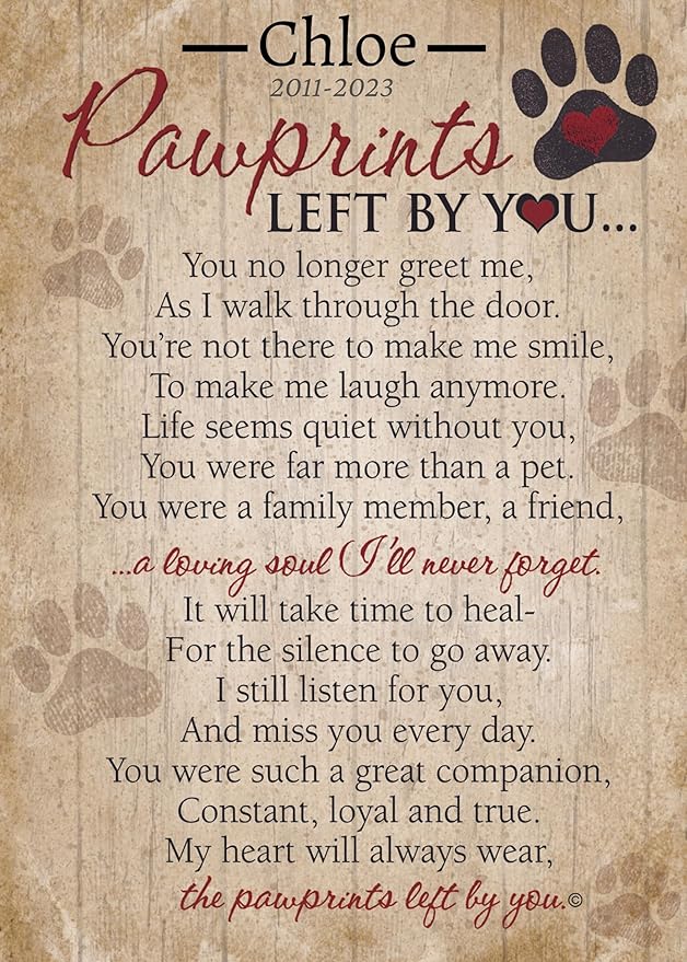 Pawprints Left By You Memorial 5x7 Frame for Cat with Pet Tag - Thoughtful Cat Memorial Gift (Black Personalized)