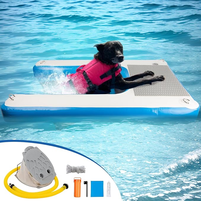 Dog Boat Ramp 48"x32", Inflatable Dog Ramp for Boat & Pool Ramp for Dogs, Non-Slip Stable Pet Ramp, Supports Up to 180 lbs for Pool, Lake & Beach