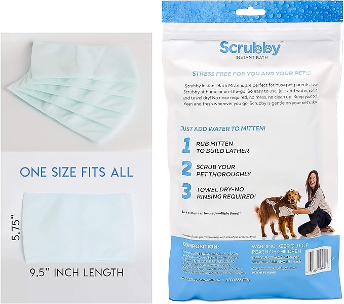 No Rinse Pet Wipes | Rinse Free Shampoo Mittens | Dogs & Cats | Bath Wipes - Bathing & Washing Pets, Hypoallergenic | No Rinse Wash Mitt | Grooming, Lather Wipe Dry - Pack of 10