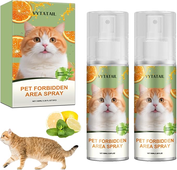 2-Pack Natural Cat Deterrent Spray (3.38fl oz Each) - Safe Indoor/Outdoor Furniture Protection | Stops Scratching & Urine Marking | Plant-Based Training Aid for Cats & Kittens | Non-Toxic Formula