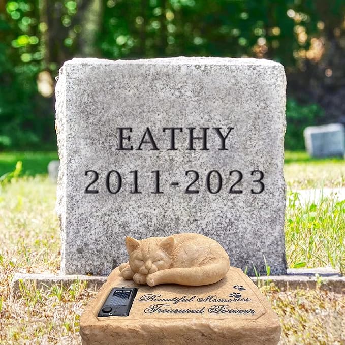 Personalized Cat Memorial Stones Cat Memorial Statue Cat Headstone for Grave Cat Tombstones Pet Loss of Cat Sympathy Gift Home Yard Garden Decor, 8”L x 6.5”W x 3.5”H