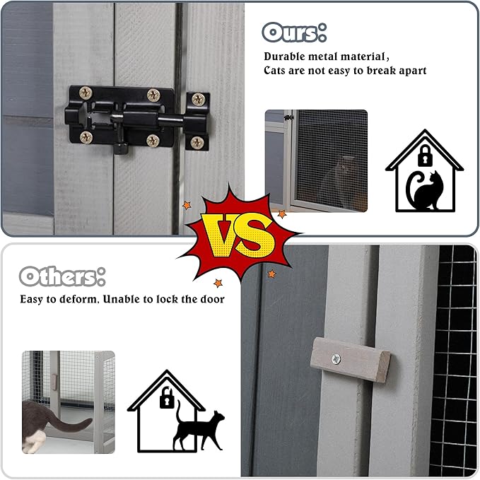 Outdoor Cat Enclosure, 4-Tier Large Cat Catio with Weatherproof Roof, 2 Resting Rooms, 2 Platforms, Walk in Cat Cage Cat House Indoor, Grey, w/Painted Panel