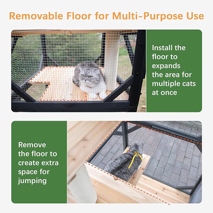 Large Cat House 4 Tiers Outdoor Catio with Removable Platforms Catio Outdoor Enclosure Window Access with Weatherproof Asphalt Roof Indoor Catio with Wheels