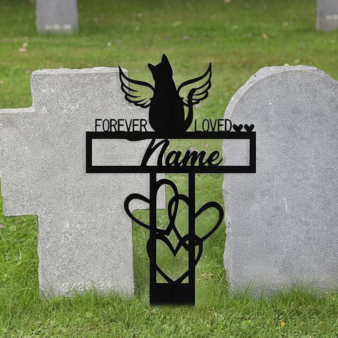 Custom Cat Grave Marker Outdoor, Personalized Metal Cat Memorial Grave Stake with Name and Date, Outdoor Waterrproof Cats Memorial Plaque