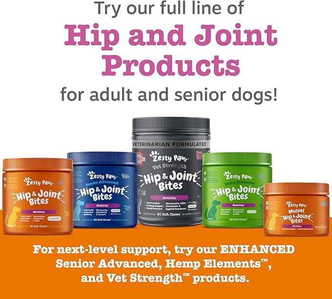 Zesty Paws Hip and Joint for Dogs, Glucosamine for Dogs Hip and Joint Supplement with Chondroitin, MSM, Vitamins C & E - Bacon, 50 Count
