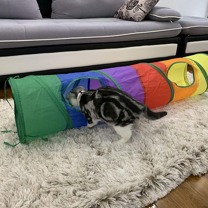 PetLike Cat Tunnel for Indoor Cats Collapsible Pop-up Pet Tube Peek Hole Hideaway Play Toys for Cats with Ball