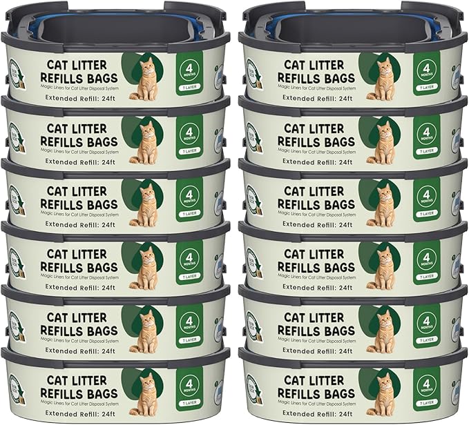 Cat Litter Refill Bags Cartridge Compatible with Litter Cat Genie Standard, Plus, XL+ and XL Pail Refills, Pet Waste Bags Box Accessories, Pack of 12