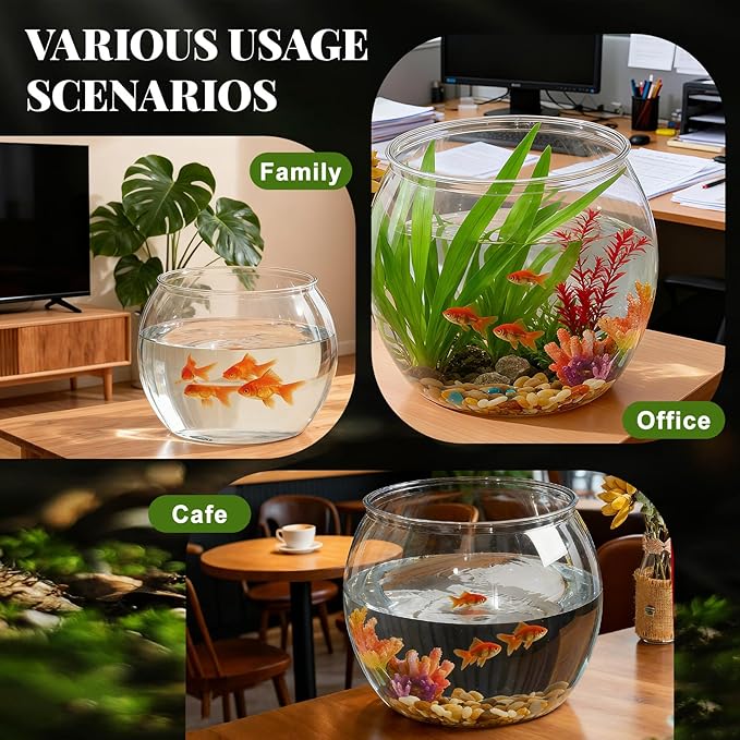 Geelin 3 Gallon Plastic Fish Tank Large Bowl Shatterproof with Crystal Clear Clarity for Terrarium, Flower Vase Centerpiece Gift for Fish Lovers (Round)