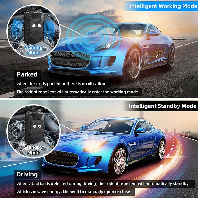Ultrasonic Rodent Repellent for Car Engines,2 Pack Car Rodent Repeller Under Hood Mouse Deterrent with Flashing Lights,Battery Powered Rat Repellent for Car,Keep Mice Out of Indoor Garage Attic Home