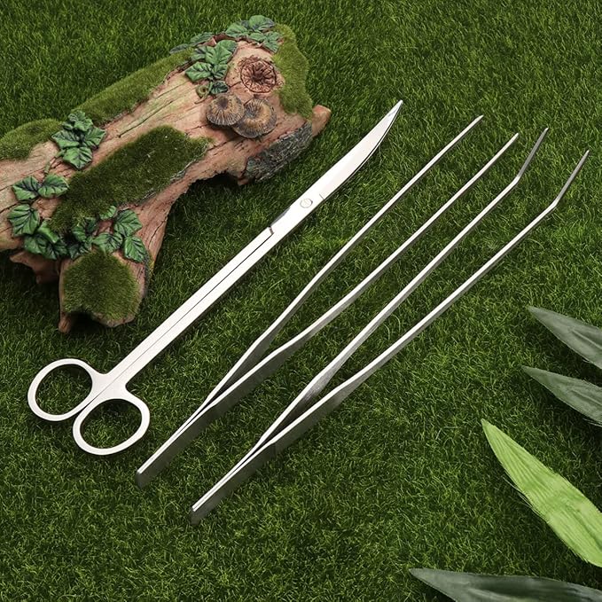 POPETPOP 3pcs Tweezer and Scissor Kit Aquatic Plant Tools Stainless Steel Tweezer Scissors Tools Straight Tweezer Tweezers and Scissors for Aquarium