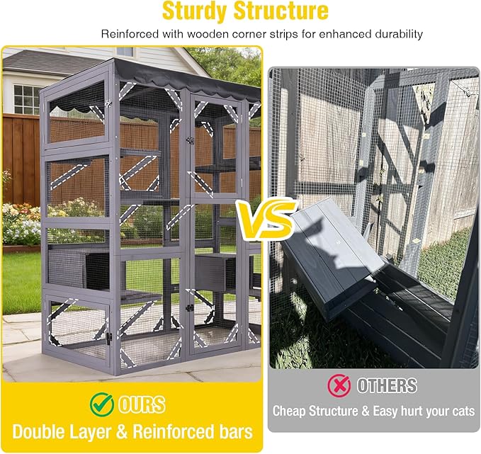 Aivituvin Catio Outdoor Cat Enclosure Large Cat House for Mulitiple Cats Walk in Kitty Cage with Tarp Roof 70"