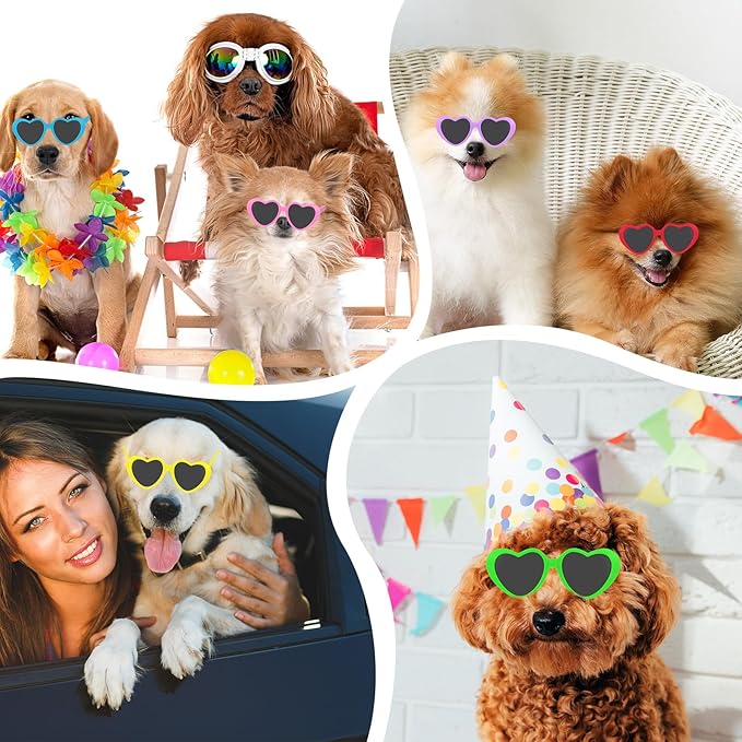 6 Pcs Pet Heart Sunglasses Summer Cute Pet Dog Sunglasses Retro Small Cat Glasses Photos Props Dolls Glasses Puppy Party Decor for Small Dogs Cat Accessories(Vibrant Colors Set)