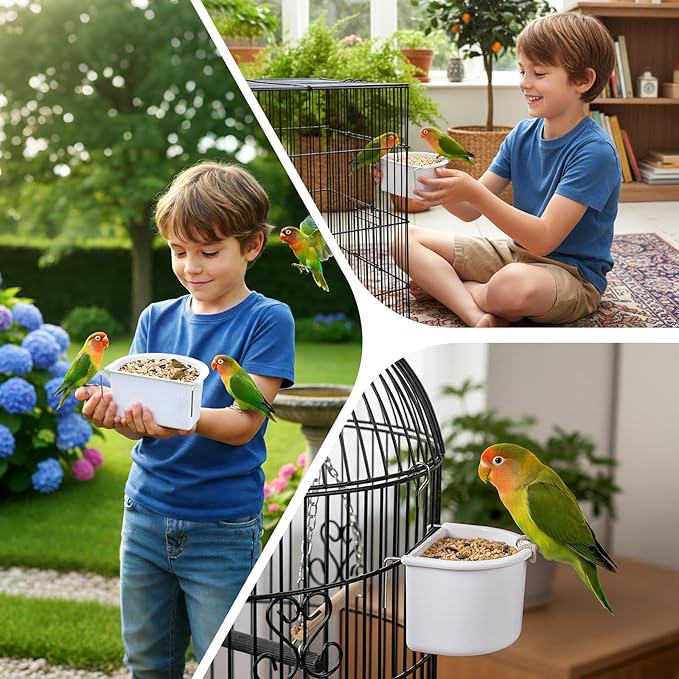 2 Pieces Bird Feeding Dish Bird Cage Accessories, Easy to Install, Hanging Feeding Bowl Parrot Cage Feeder Sturdy for Budgie, 10.9cmx9.8cmx5.4cm