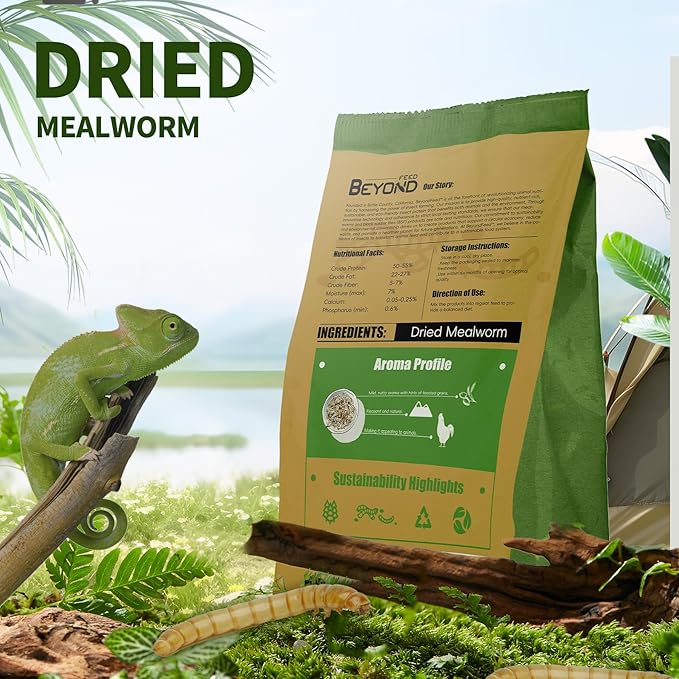 BeyondFeed™ Dried Mealworms - Premium High-Protein Feed for Chickens, Ducks, Birds, Reptiles, Fish, Hamster, Turtles and More (1.23 oz/ 35g)