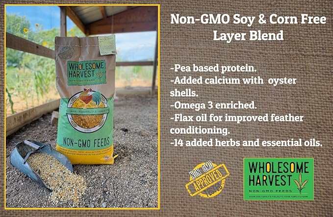 Non-GMO Soy and Corn Free Whole Grain Layer Blend 16% - Chicken Feed for Laying Hens and Ducks - Includes Essential Oils, Herbs, Oyster Shells, Vital Minerals, and Omega 3, 10 lb