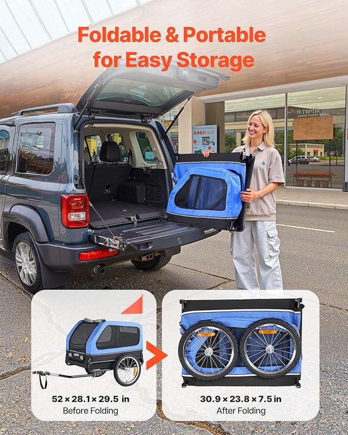 VEVOR Dog Bike Trailer, Supports up to 88 lbs, Pet Cart Bicycle Carrier, Easy Folding Frame with Quick Release Wheels, Universal Bicycle Coupler, Reflectors, Flag, Collapsible to Store
