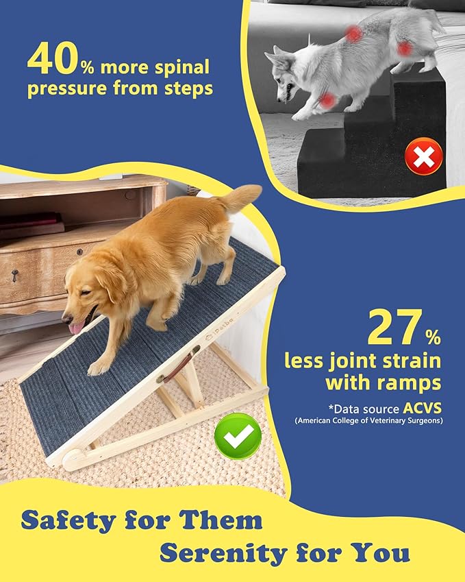 Dog Ramp for Bed & Couch for Large Dogs - Joint-Friendly, Anti-Slip, Adjustable, Extra Wide & Stable, Up to 200 lbs