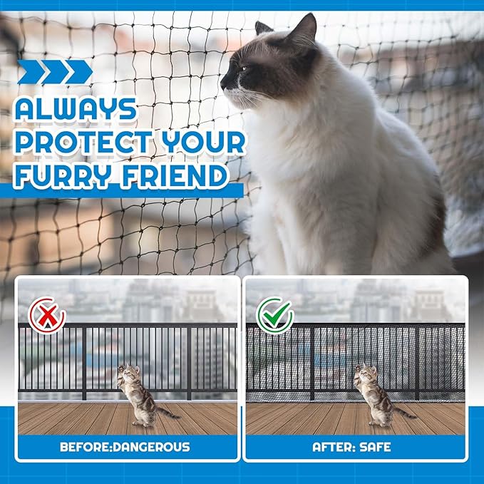 Steel Cat Netting Balcony, 10ft x 13ft Steel Reinforced Cat Wire for Balcony, High Strength Safety Pet Netting for Catio, Proof Screen for Pets, Strong Catio Protection Barrier Mesh Fence