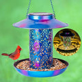 Ottsuls Solar Bird Feeder for Outdoors Hanging, Metal Wild Cardinals Garden Lantern with S Hook, Weatherproof and Water Resistant Birdfeeders as Gift Idea for Women Mom Grandma Bird Lovers (Blue)