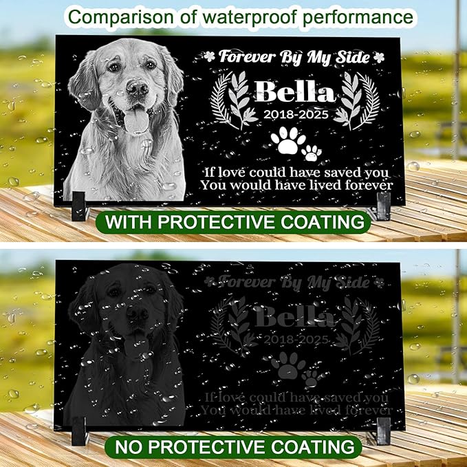 Personalized Pet Memorial Stone, Weatherproof Granite Dog Headstone - Custom Grave Markers for Dogs&Cats Engraved with Photo Name Date,Memorial Stones for Memory Garden