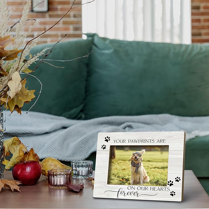 FONDCANYON Your Pawprints are Forever in Our Heart Pet Memory Picture Photo Frame,Pet Dog Cat Memorial Picture Frames,Pet Loss Sympathy Gift(5x7 Inch Photo)(Color2)