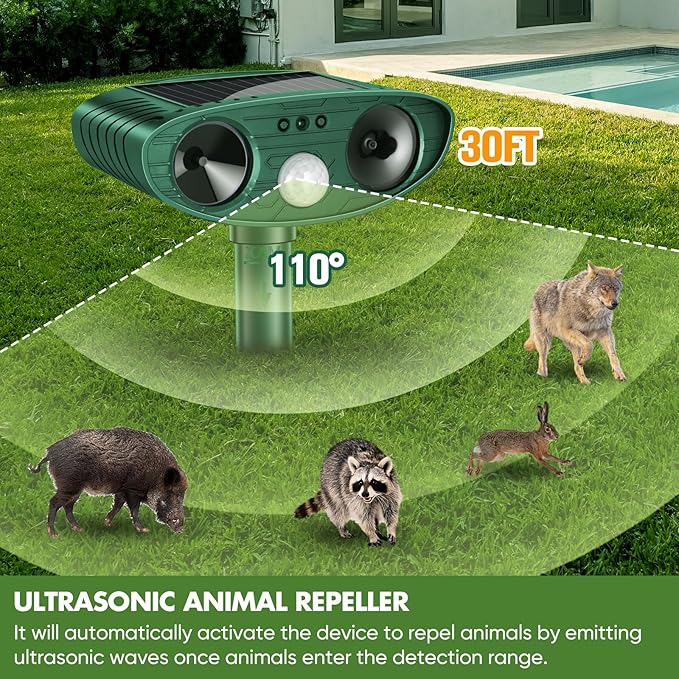 4 Pack Ultrasonic Animal Repellent Cat Repellent Deer Repellent Devices Outdoor Solar Animal Deterrent Motion Activated Raccoon Repellent Dog Skunk Rabbit Squirrel for Garden Yard