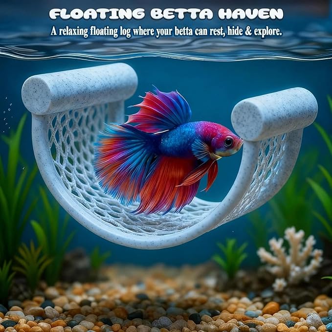 Marble Betta Fish Hammock - Floating Resting Platform for Bettas, Shrimp & Nano Fish - Elegant Aquarium Decor, Natural Stone Look Perch for Small Tanks