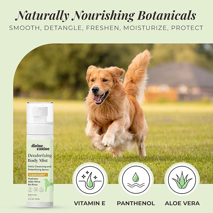 Cleansing Hair and Body Spray for Dogs - 5.1 Fl Oz of Dog Deodorizer, Long Lasting Formula - Everyday Body Spray with Aloe, Lemongrass Oil, and More - Made in The USA
