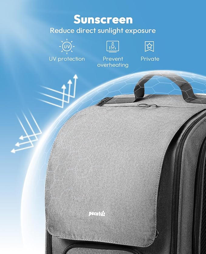 Pecute Cat Backpack Carrier, Large Space Cat Bubble Backpack, Breathable Cat Carrier, Shaded Dog Backpack Carrier, Ergonomic 3D Design for Travel, Hiking, Walk, Suitable for Shopping, Car, Vet, Gray