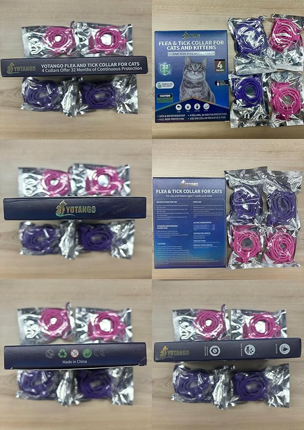 4 Pack Flea Collar for Cats, 32 Months Flea and Tick Prevention for Cat, Waterproof Cat Flea Collar, Natural Flea Treatment, Adjustable Fleas and Ticks Collars for Cats Kittens(Pink&Purple)