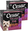 Cesar Adult Wet Dog Food Steak Lovers Variety Pack with Real Meat, 3.5 oz. Easy Peel Trays, 24 Count (Pack of 1)