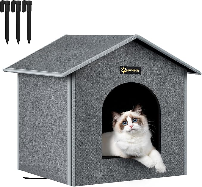 MIU Color Outdoor Cat House, Small Weatherproof Cat Houses for Outdoor Little Cats, Insulated Feral Cat Shelter with Removable Soft Mat, Easy to Assemble, 15" x 13" x 14.5"