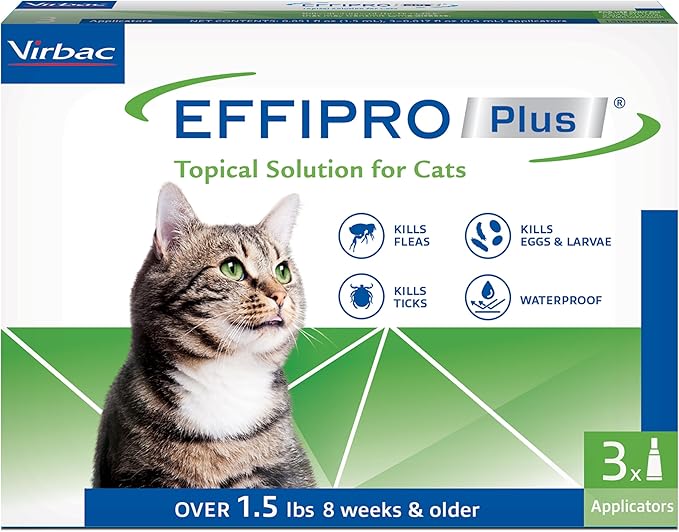 Virbac EFFIPRO Plus Topical Solution for Cats Over 1.5 lbs, 3 Month Supply, Non-Perishable