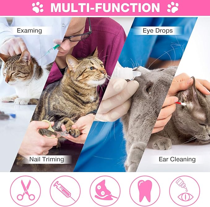 Cat Shower Net Bag Grooming Bathing Adjustable Washing Bag Multifunctional Cat Restraint Accessories Prevent Biting Scratching, Nail Trimming, Ears Clean, Keeping Calm(Pink)
