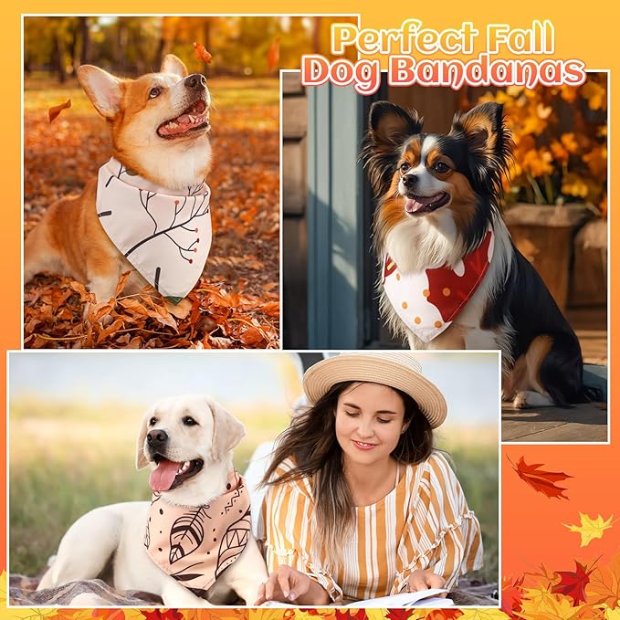 100 Pcs Fall Dog Bandanas Bulk Thanksgiving Pet Bibs Triangle Scarf Autumn Pet Bandanas for Medium Large Dogs Fall Autumn Harvest Festival Thanksgiving Costume Decor