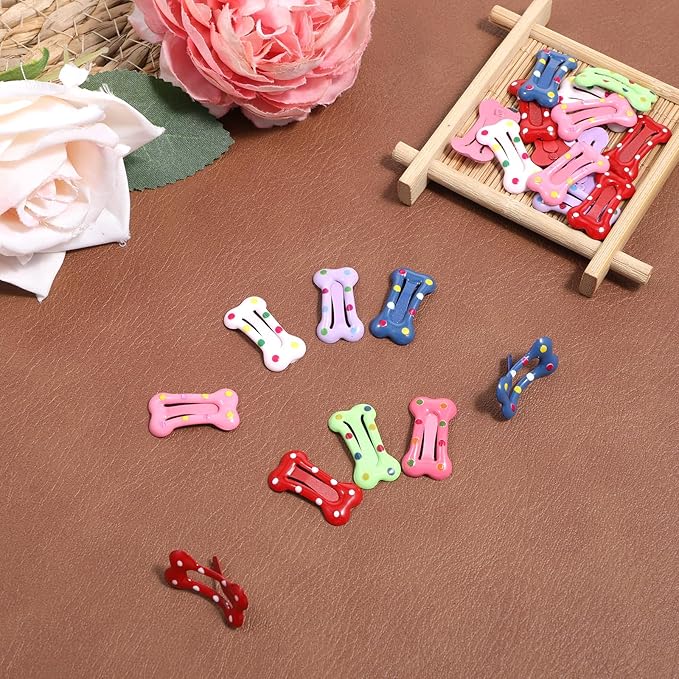 50PCS Bone Hair Clips, Multicolor Small Girl Dog Pin with Metal Clip for Cat Colorful Pet Supplies Hair Clips for Dog Grooming Apparel Girl Pet Hair Accessories(Random)
