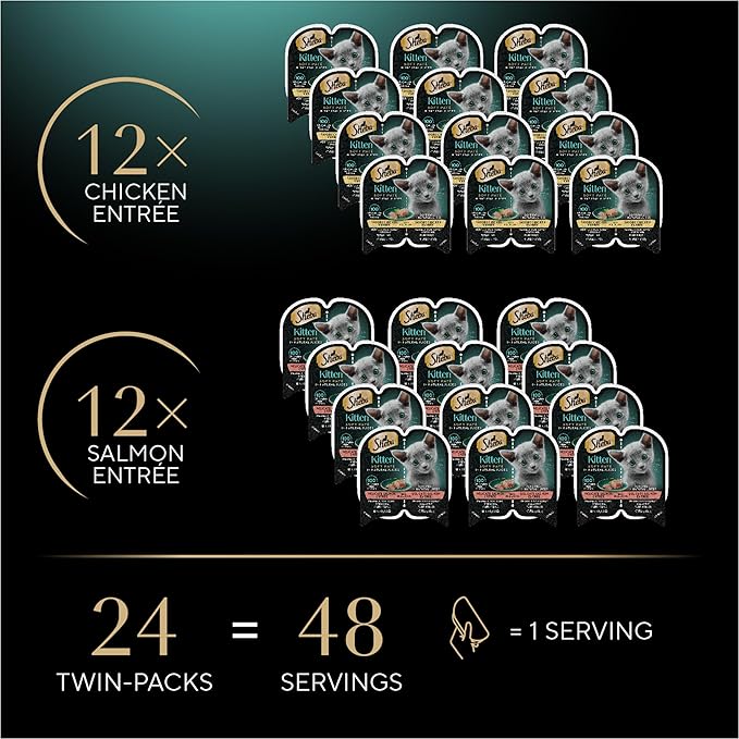 Sheba Perfect Portions Kitten Wet Food,Pate Cat Food Wet Entree,Chicken Recipe and Salmon Recipe,2.6 oz. -Pack Trays (,24 Servings),12 Count (Pack of 4)