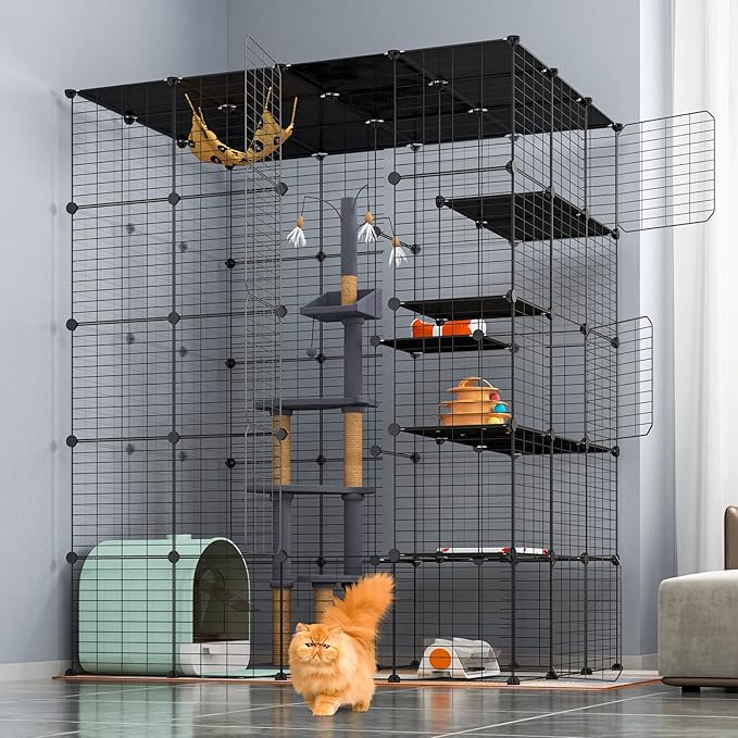 Oneluck 5-Tier Extra Large Cat Cages Indoor, 69 Inch Enclosure, Catio DIY Cat Playpen Detachable Metal Wire Kennels Cat Crate Exercise Place Ideal for 1-4 Cats