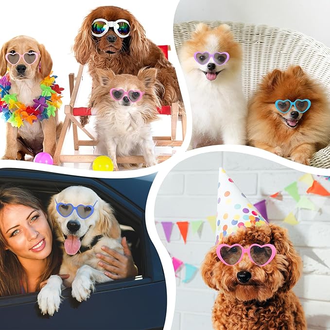 6 Pcs Pet Heart Sunglasses Summer Cute Pet Dog Sunglasses Retro Small Cat Glasses Photos Props Dolls Glasses Puppy Party Decor for Small Dogs Cat Accessories(Pastel Colors Set)