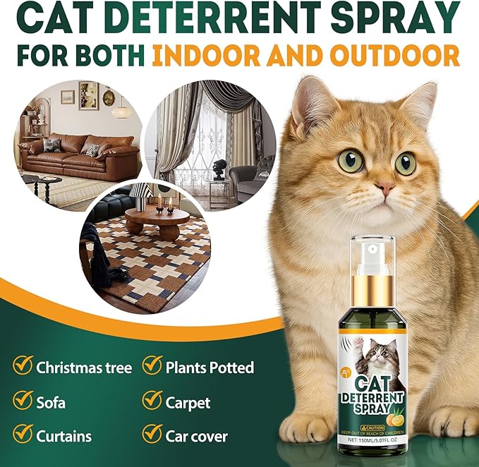 Cat Deterrent Spray, Natural Safe Cat Repellent Indoor and Outdoor, Cat Spray Deterrent for Urine Marking, Cat Scratch Deterrent Training Aid for Furniture Sofas Rugs, Anti Scratch for Cats, 5.07 oz