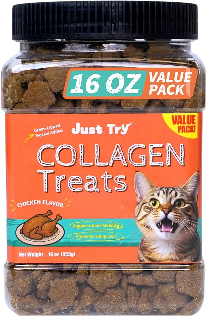 Just Try 16 OZ Collagen Cat Treats Healthy Cat Snacks Training Biscuits Skin Elasticity & Joint Health for Cats